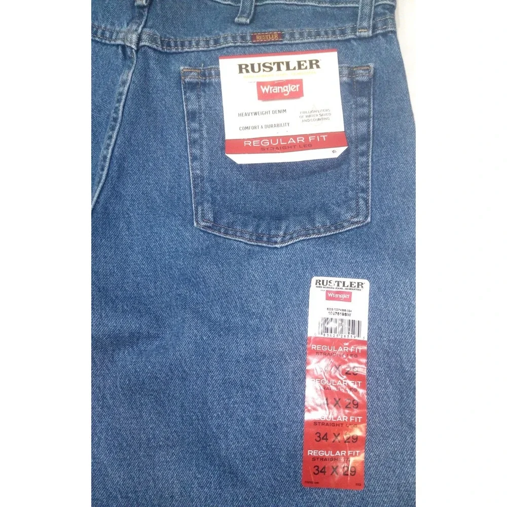 Rustler Wrangler Mens 34x29 Regular Fit Straight Leg Denim Jeans NWT